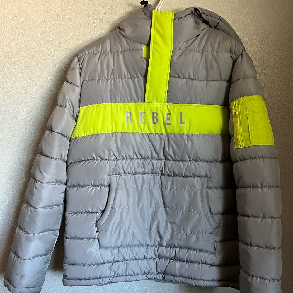 Rebels Kids Gray and Neon Yellow Puffer Jacket